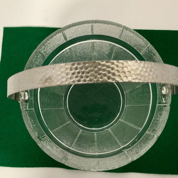 Ice Bucket Glass w/Hammered Metal Handle Oak Barrel Pattern Mid-Century Mod - Picture 2 of 10